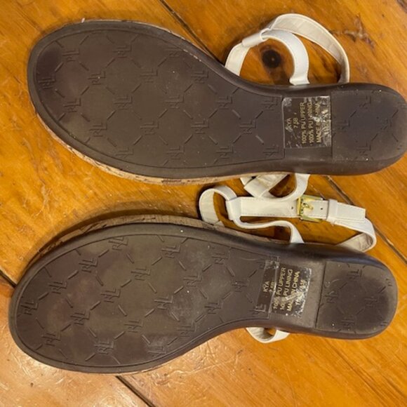 Ralph Lauren white leather thong sandals with super soft cork footbed -size 7.5B - Picture 4 of 4